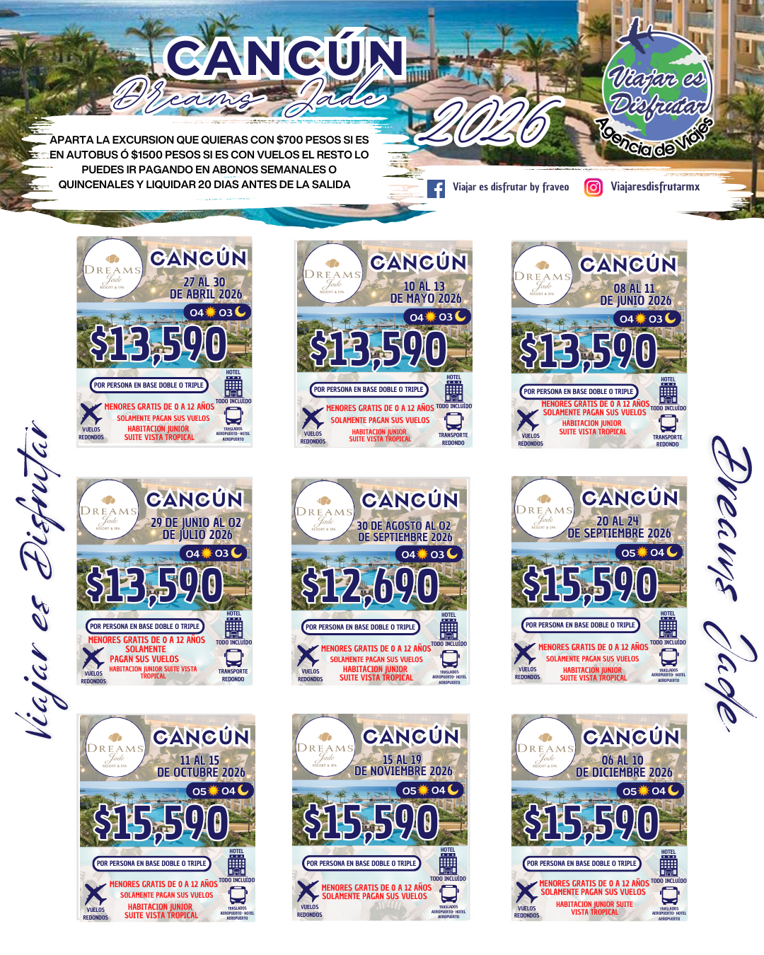 CALENDARIO DE HOTELES DREAMS JADE